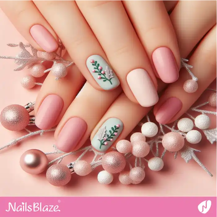 Matte Simple Holly Leaf Nails | Nature-inspired Nails - NB1647